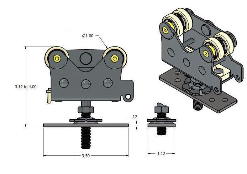 Part 2020 - 200 Series Pocket Door Roller- for 200 Series Track - Hartford Building Products