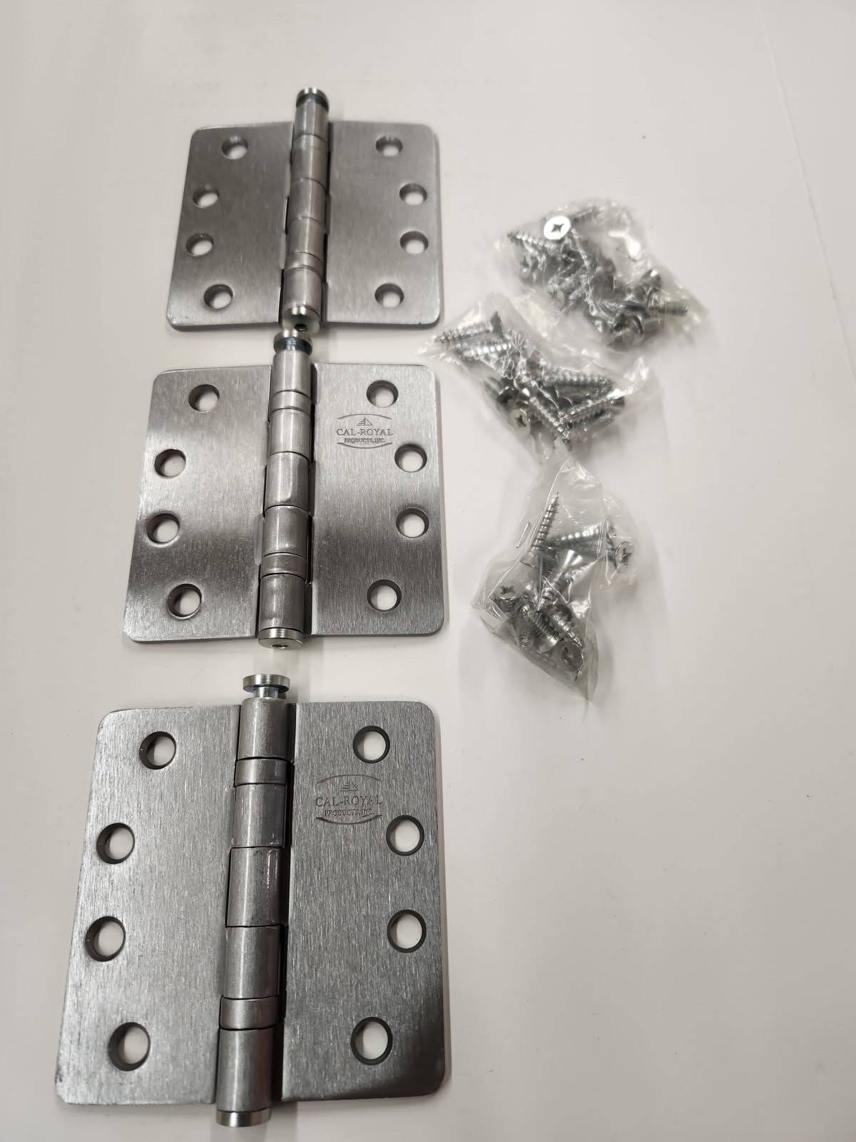 Heavy Duty Ball Bearing Hinges- 4" x 4" 1/4" Radius Hinges in Satin Chrome - Hartford Building Products