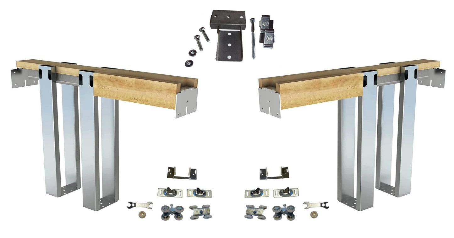HBP- "DOUBLE 2 x 6- Pocket Door Frame Kit with 4-Wheel Ball Bearing Hangers-( 80", 84" and 96" Height Doors) - Hartford Building Products