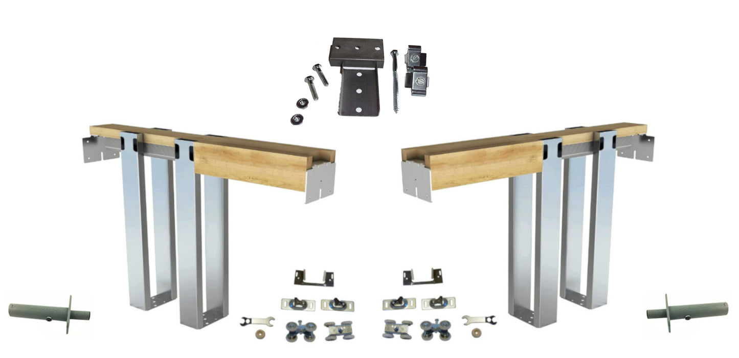 HBP- "DOUBLE 2 x 6- Pocket Door Frame Kit - with 4-Wheel Ball Bearing Hangers and EZ Closer ( 80", 84" and 96" Height Doors)