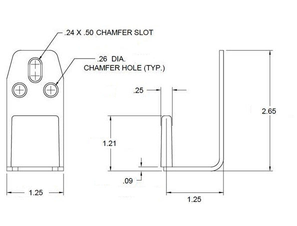 Part 2033-  Bypass Side Mount Door Guide for 1 3/4" Thick Doors- for 200 Series Track - Hartford Building Products