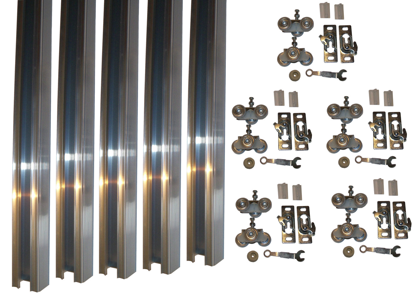 Series 2- HBP Heavy Duty Pocket Door Track and Hardware Kits with 3- Wheel Ball Bearing Hangers-  ( 5- Pack )