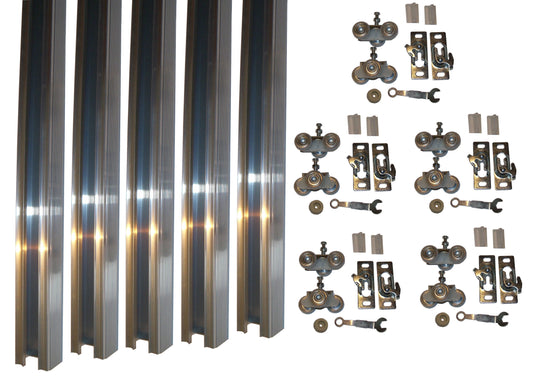 Series 2- HBP Heavy Duty Pocket Door Track and Hardware Kits with 3- Wheel Ball Bearing Hangers-  ( 5- Pack )