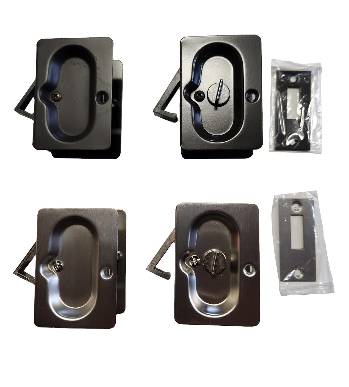 Rectangular heavy-duty pocket door passage and privacy pulls