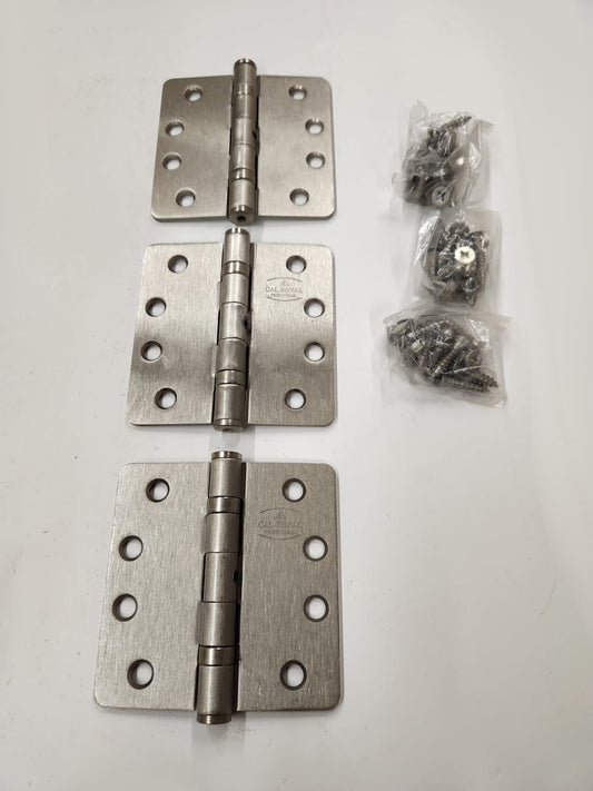 Heavy Duty Ball Bearing Hinges with NON-REMOVEABLE PIN- 4" x 4"  1/4" radius- Satin Nickel - Hartford Building Products
