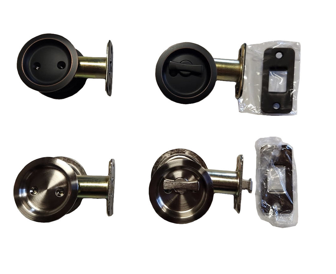 HBP- Round Pocket Door Pulls/Locks  with attached Edge Pull- Passage or Privacy Available - Hartford Building Products