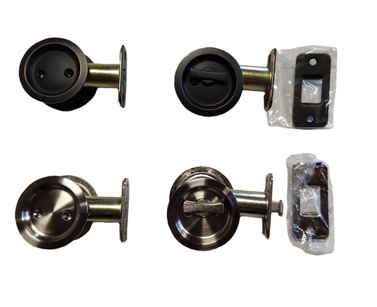 HBP- Round Pocket Door Pulls/Locks  with attached Edge Pull- Passage or Privacy Available - Hartford Building Products