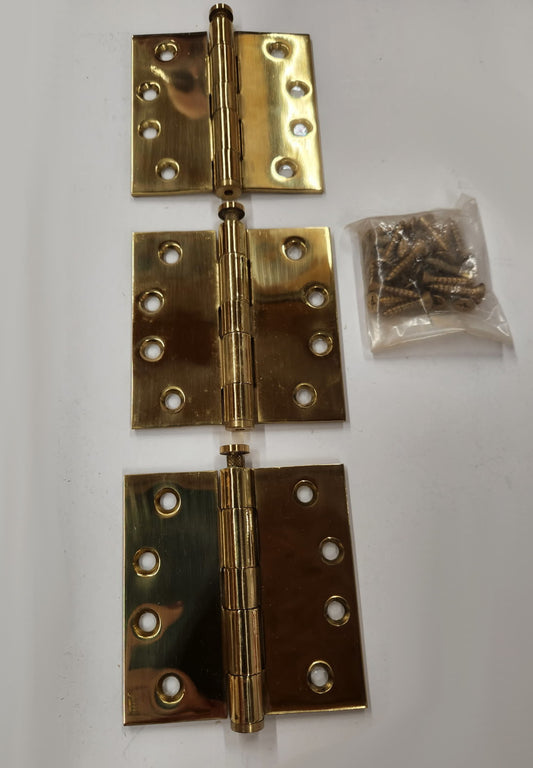 Heavy Duty- SOLID BRASS - Plain Bearing Hinges-  4" x 4"  Square Corner in Polished Brass Finish - Hartford Building Products
