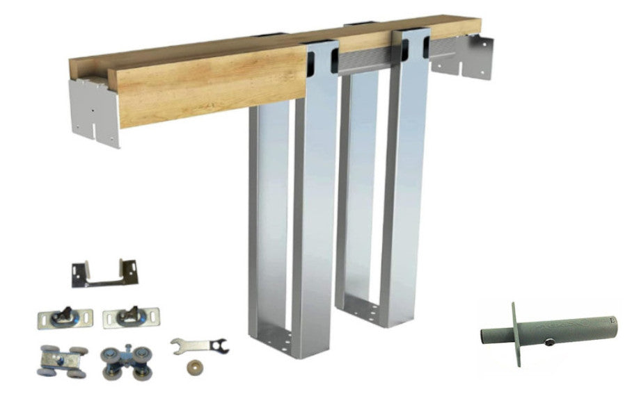 HBP-  SINGLE- 2 x 4 - Pocket Door Frame Kit  w/ 4-Wheel Ball Bearing Hangers  and EZ CLOSER ( 80",  84", and 96" Heights ) - Hartford Building Products