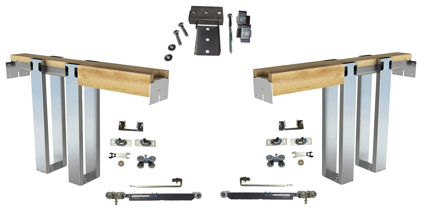HBP- DOUBLE-  2 x  6- Pocket Door Frame Kit with EITHER  a Soft Close OR  Soft  Open- (  80 , 84"  and  96" Height Doors) - Hartford Building Products
