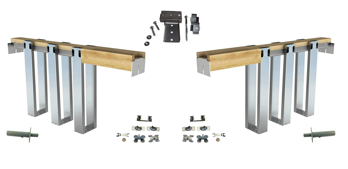 HBP- *"DOUBLE   2 x  4- Pocket Door Frame Kit with Extra Studs with  4-Wheel Ball Bearing Hangers and EZ Closer- -(   12- Galvanized Steel Studs ) - Hartford Building Products