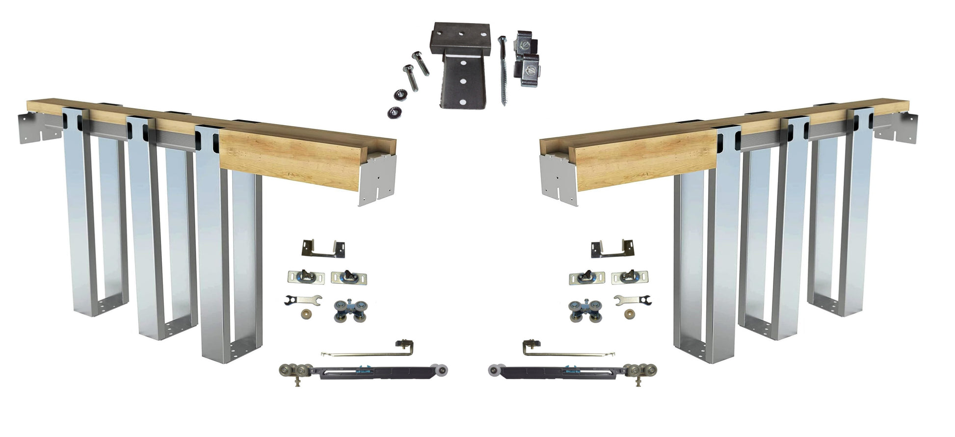 HBP- DOUBLE- 2 x 4-  Pocket Door Frame Kit with Extra Studs with EITHER  a Soft Close OR  Soft Open   -(  80 , 84"  and  96" Height Doors) ( 12-  Galvanized Steel Studs ) - Hartford Building Products