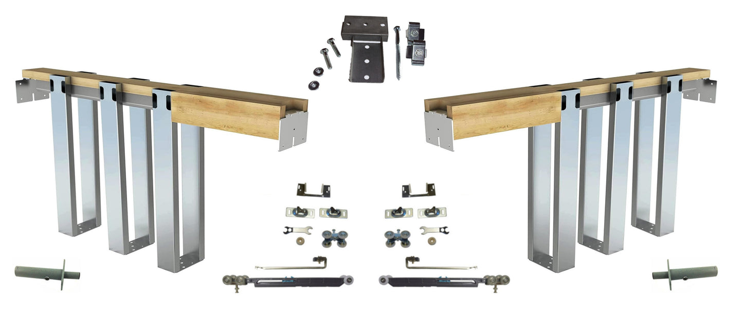 HBP- DOUBLE- 2 x 4 - Pocket Door Frame Kit with Extra Studs with Soft Close and EZ Closer (  12- Galvanized Steel Studs ) - Hartford Building Products