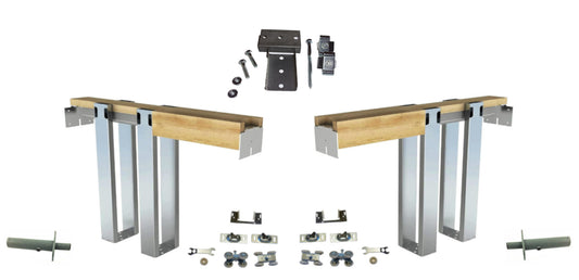 HBP- *"DOUBLE   2 x  4- Pocket Door Frame Kit  with  4-Wheel Ball Bearing Hangers and EZ Closer- -(  80", 84"  and   96" Height Doors) - Hartford Building Products