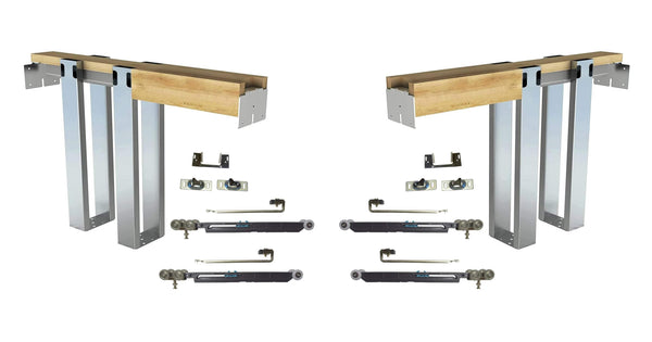 HBP-DOUBLE- Pocket Door Frame Kit  with Soft Close and Soft Open  -2 x 4 (  80", 84"  and  96"Height Doors)