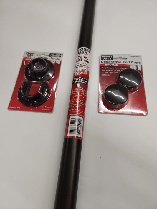 John Sterling-Closet Pole  with Pole Sockets w/ screws and Closet Pole End Caps Kit  BRONZE  -  72 inches - Hartford Building Products